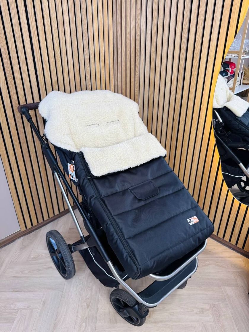❤ Зимовий конверт у прогулянковий візочок, люльку, з бахілами Mini ForKids, 70% вовни, Чорний, 0-2 років (#0393) ✓ Anna Konvert