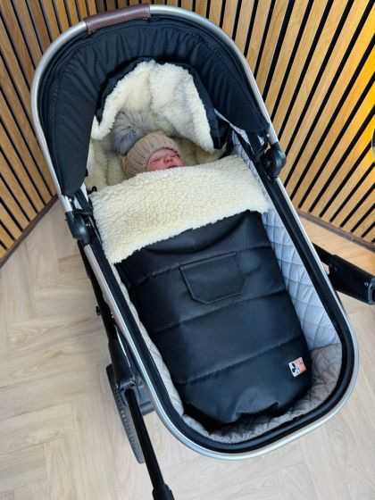 ❤ Зимовий конверт у прогулянковий візочок, люльку, з бахілами Mini ForKids, 70% вовни, Чорний, 0-2 років (#0393) ✓ Anna Konvert 2