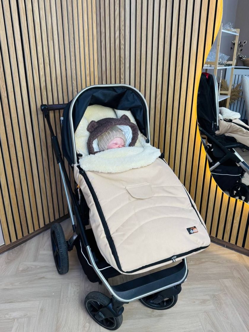 ❤ Зимовий конверт у прогулянковий візочок, санчата Maxi ForKids, 70% вовни, Бежевий, 1-3,5 років (#0380) ✓ Anna Konvert