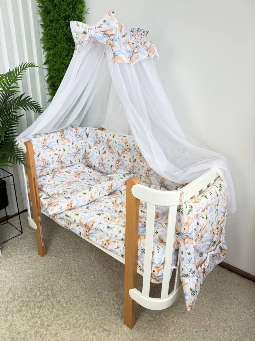 ❤ Набір у ліжко 9в1 суцільні. Принт - Зайченя з блакитним бантом на білому (#32469571) ✓ Anna Konvert