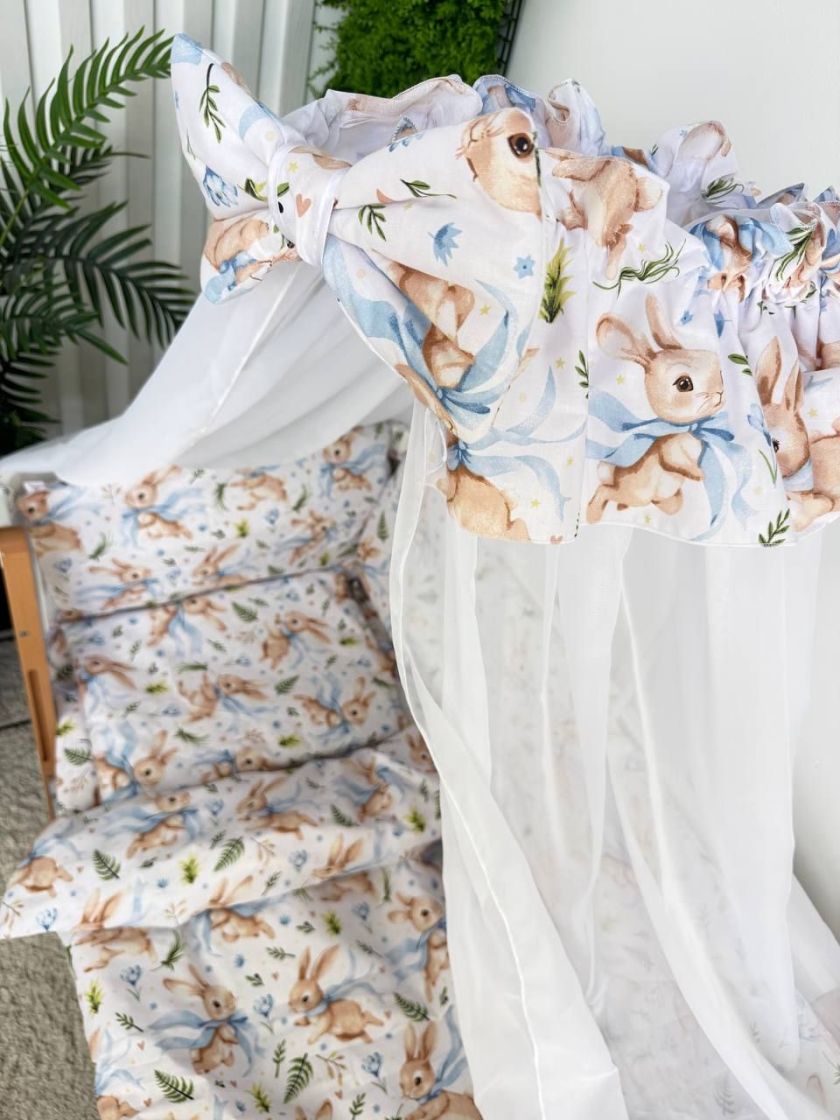 ❤ Набір у ліжко 9в1 суцільні. Принт - Зайченя з блакитним бантом на білому (#32469571) ✓ Anna Konvert