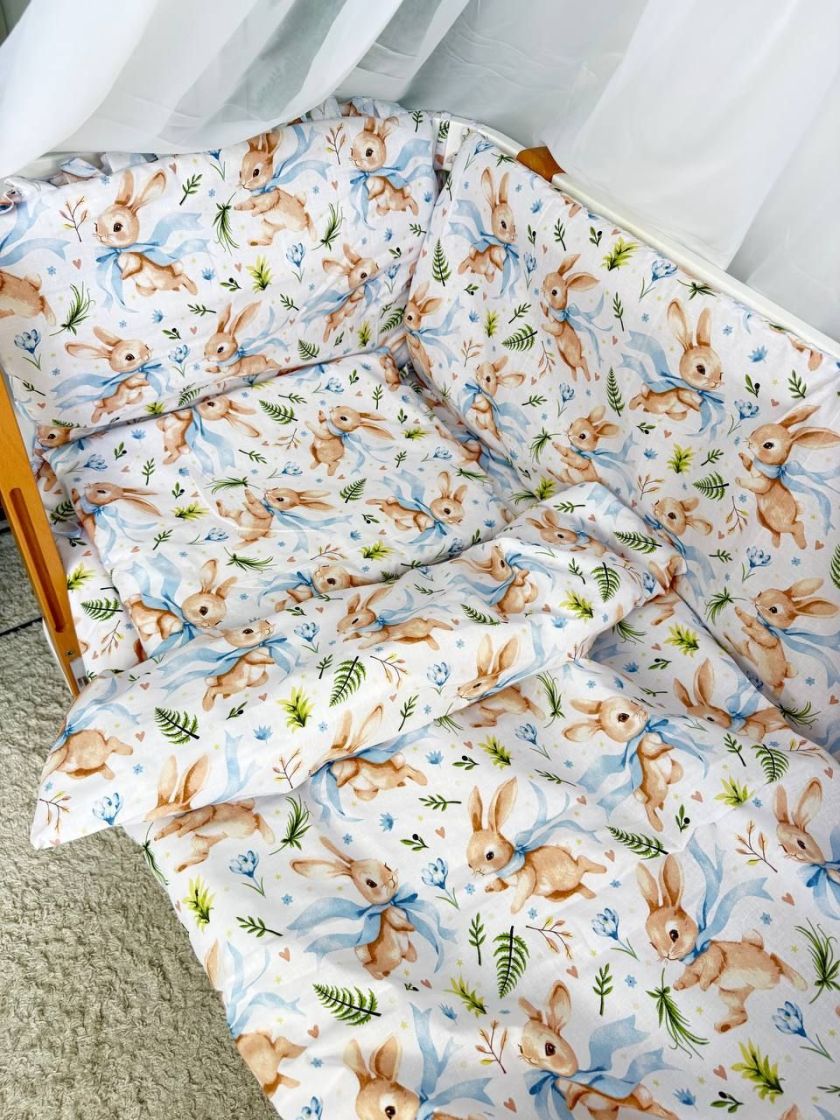 ❤ Набір у ліжко 9в1 суцільні. Принт - Зайченя з блакитним бантом на білому (#32469571) ✓ Anna Konvert