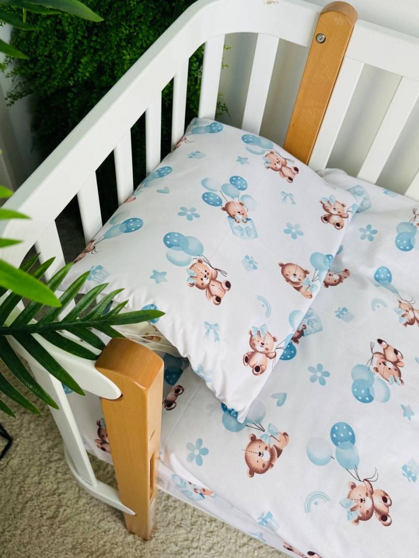 ❤ Змінна дитяча постіль, розмір підковдри 140 см на 110 см. Принт - Ведмежа хлопчик блакитні кульки (#21310594) ✓ Anna Konvert