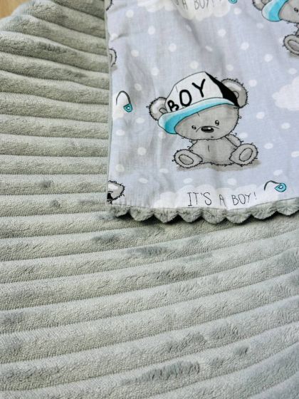 ❤ Плед в пологовий, мінкі плюш, без утеплювача, 100см на 80см. Колір, принт - плюш смужка сірий, ведмедик Boy хлопчик (#99695001 2