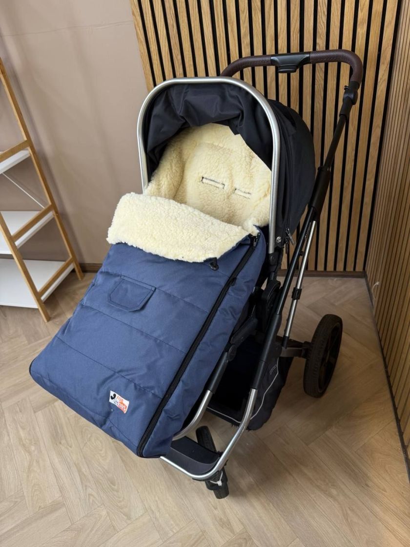 ❤ Зимовий конверт у прогулянковий візочок, люльку, з бахілами Mini ForKids, 70% вовни, Синій, 0-2 років (#0390) ✓ Anna Konvert