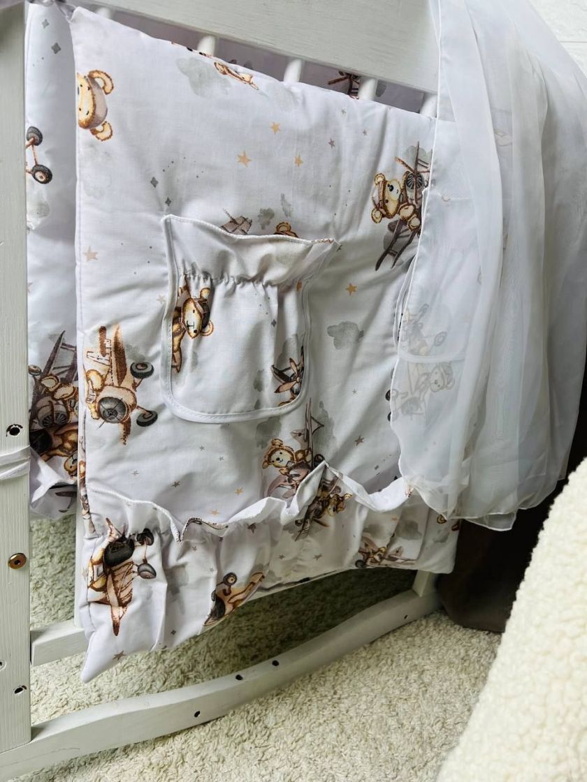 ❤ Набір у ліжко 9в1 суцільні. Принт - Ведмедь на літаку, сірий (#10332490) ✓ Anna Konvert