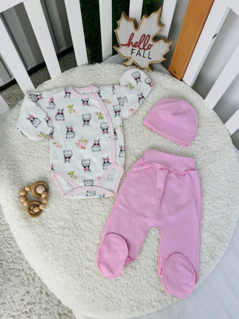 ❤ Комплект 3ка з боді, байка 56р. Принт - Зайченя милі рожеві (#5288416) ✓ Anna Konvert