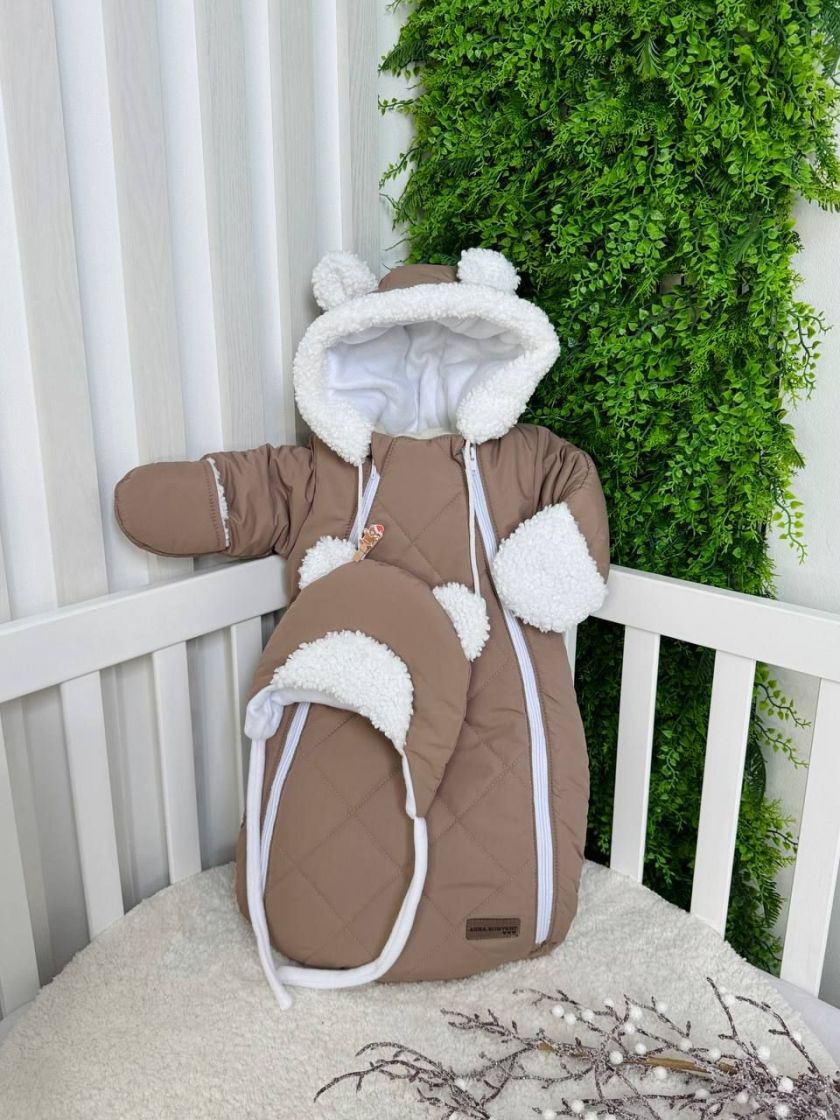 ❤ Зимовий комбінезон-кокон, мішечком, з шапочкою 0-6 міс. Колір - Бежевий (#64641636) ✓ Anna Konvert