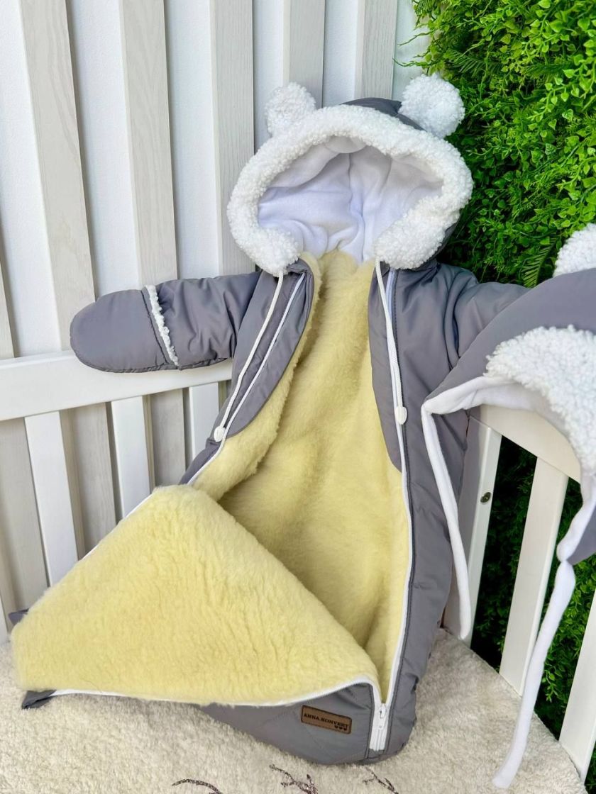 ❤ Зимовий комбінезон-кокон, мішечком, з шапочкою 0-6 міс. Колір - Сірий (#87449435) ✓ Anna Konvert