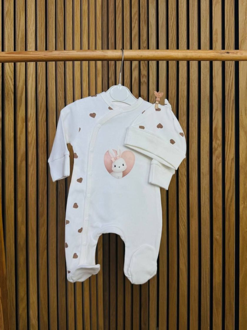 ❤ Чоловічок з шапочкою Smile. Принт - Зайчик з бантиком, в сердечку. Розмір - 56 (#64808925) ✓ Anna Konvert