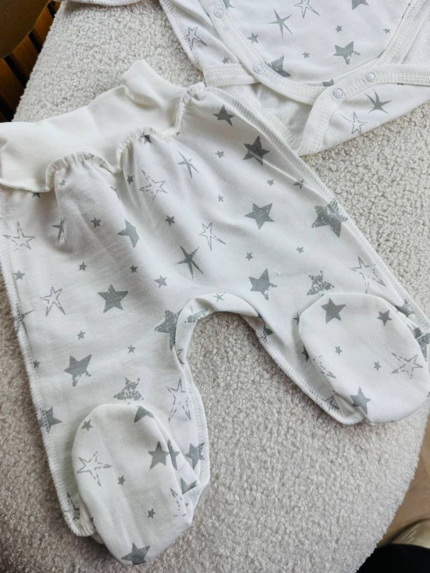 ❤ Комплект 2ка з боді, байка, Ромашка 56-62см. Принт - Зірки різні сірі. Розмір - 56-62 (#13287803) ✓ Anna Konvert