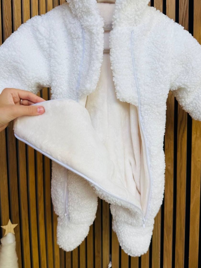 ❤ Зимовий комбінезон з шапочкою барашек, 0-3 міс. Колір - Молочний (#0046) ✓ Anna Konvert