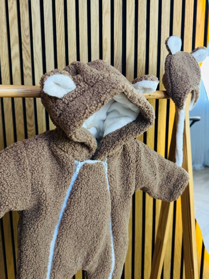 ❤ Зимовий комбінезон з шапочкою барашек, 0-3 міс. Колір - Гіркий шоколад (#12283931) ✓ Anna Konvert