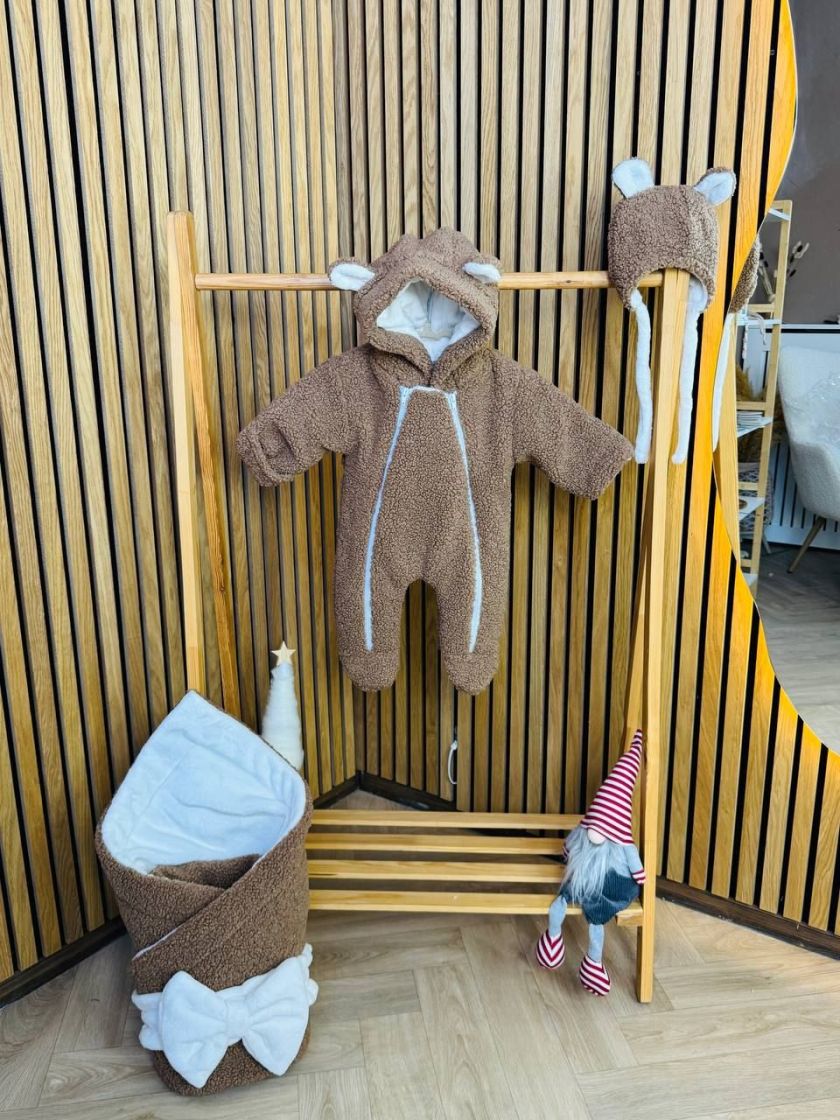 ❤ Зимовий комбінезон з шапочкою барашек, 0-3 міс. Колір - Гіркий шоколад (#12283931) ✓ Anna Konvert