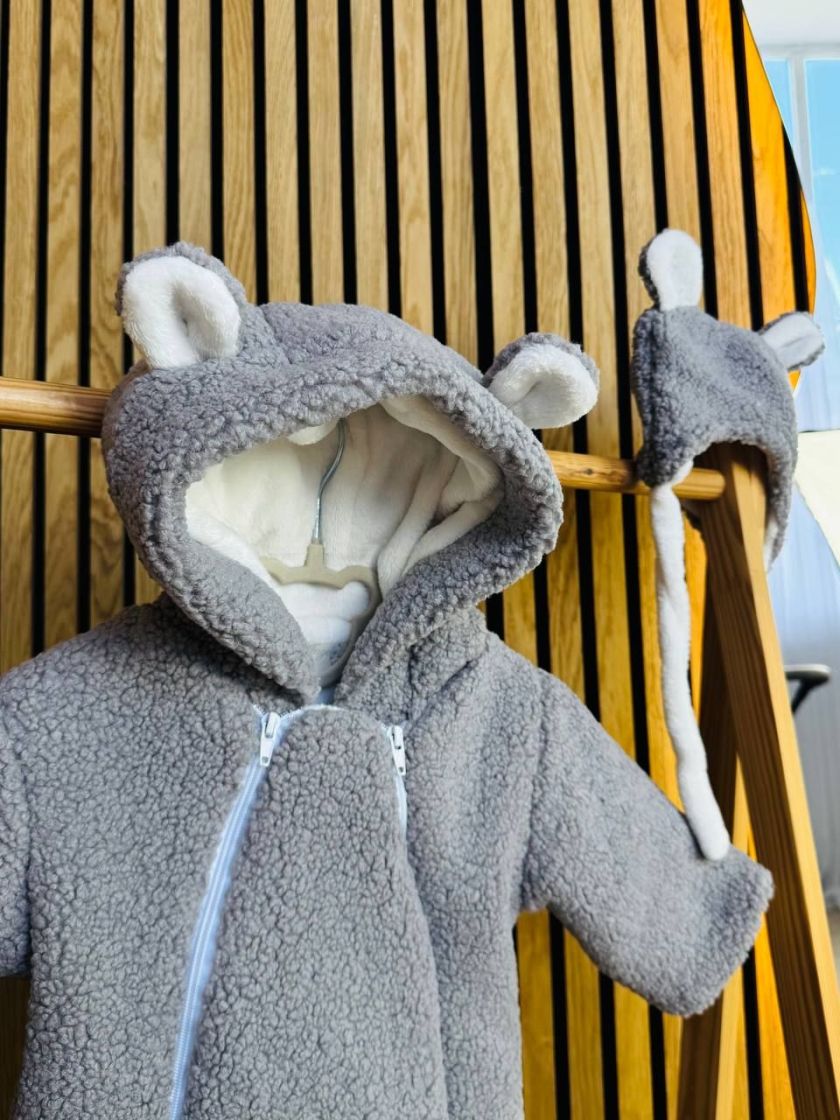 ❤ Зимовий комбінезон з шапочкою барашек, 0-3 міс. Колір - Сірий (#66267724) ✓ Anna Konvert