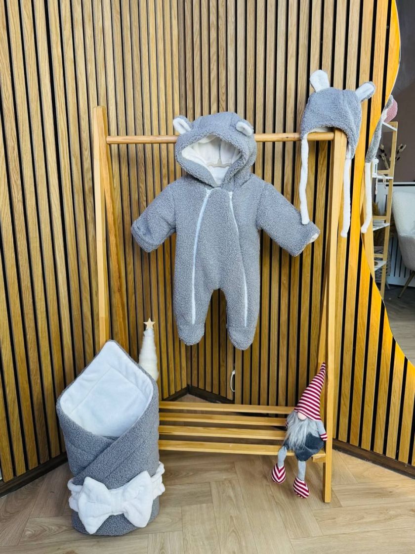 ❤ Зимовий комбінезон з шапочкою барашек, 0-3 міс. Колір - Сірий (#66267724) ✓ Anna Konvert