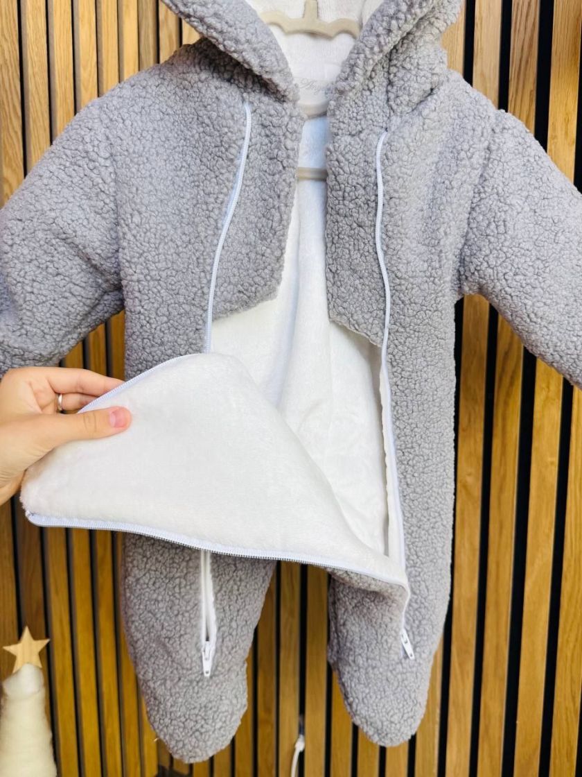 ❤ Зимовий комбінезон з шапочкою барашек, 0-3 міс. Колір - Сірий (#66267724) ✓ Anna Konvert