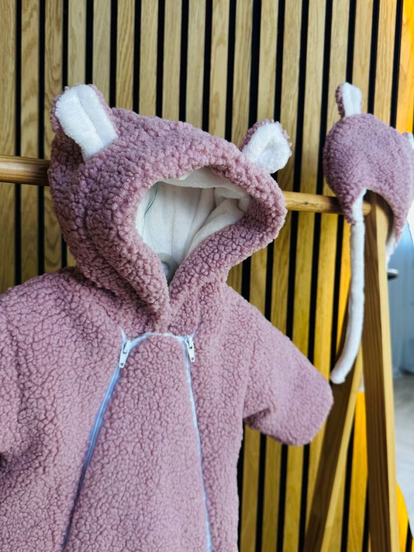 ❤ Зимовий комбінезон з шапочкою барашек, 0-3 міс. Колір - Пильна троянда (#15122233) ✓ Anna Konvert