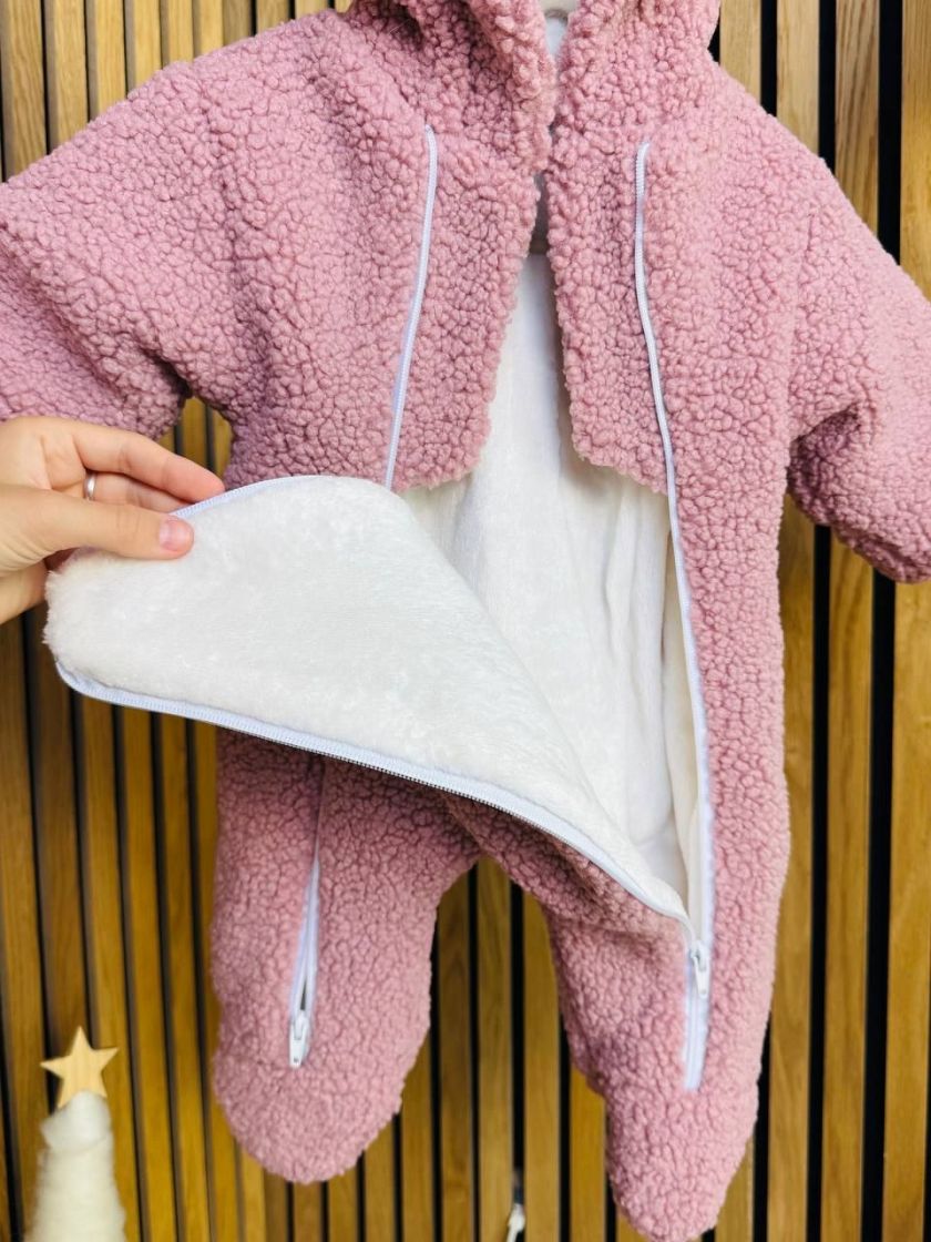 ❤ Зимовий комбінезон з шапочкою барашек, 0-3 міс. Колір - Пильна троянда (#15122233) ✓ Anna Konvert