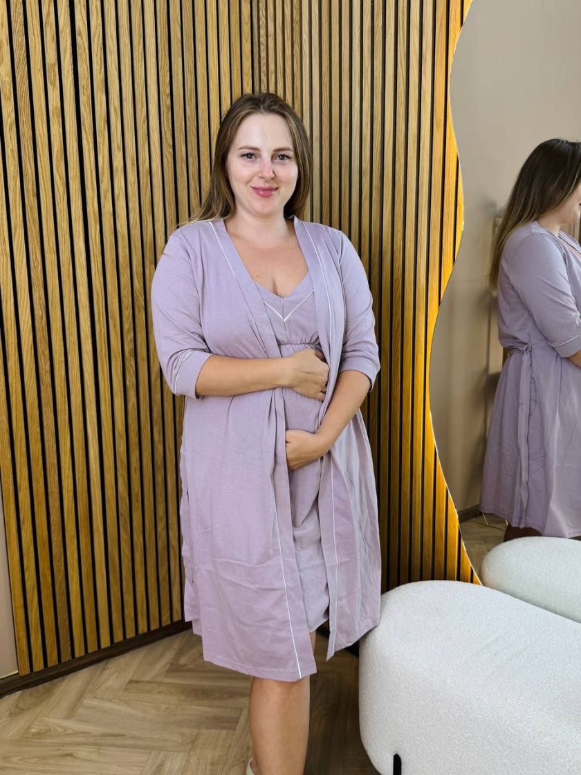 ❤ Комплет сорочка та халат для годування "Кант". Колір - Пудра. Розмір - 44-46 (#61704374) ✓ Anna Konvert