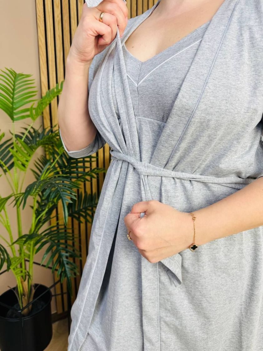 ❤ Комплет сорочка та халат для годування "Кант". Колір - Сірий. Розмір - 44-46 (#70892336) ✓ Anna Konvert