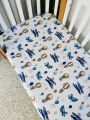 ❤ Простирадло у ліжко бавовняне, на матрац 120 на 60см. Принт - Літак синій, повітряна куля, звірі (#94060589) ✓ Anna Konvert