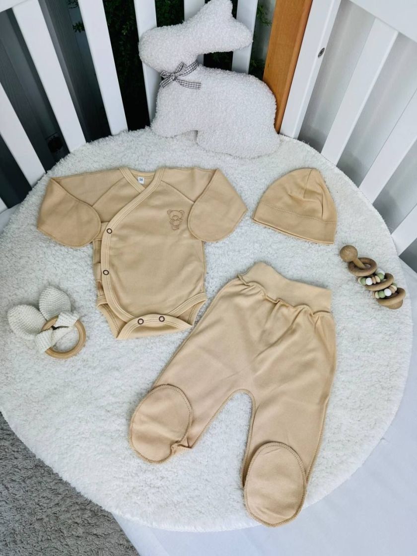 ❤ Комплект 3ка з боді, байка 56р. Принт - Вишитий ведмедик "Бежевий" (#42431217) ✓ Anna Konvert