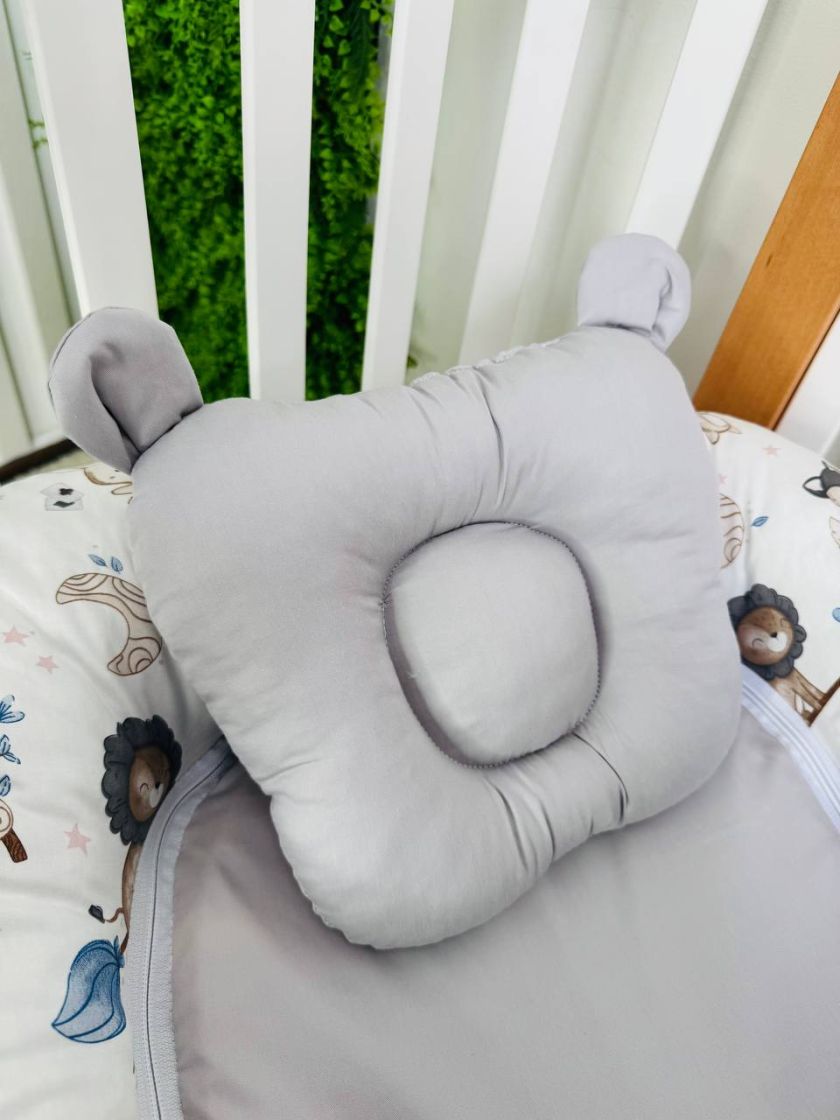 ❤ Кокон-гніздечко з ручками. Принт - Левеня з зайцем сині, сірий однотон. (#51616774) ✓ Anna Konvert