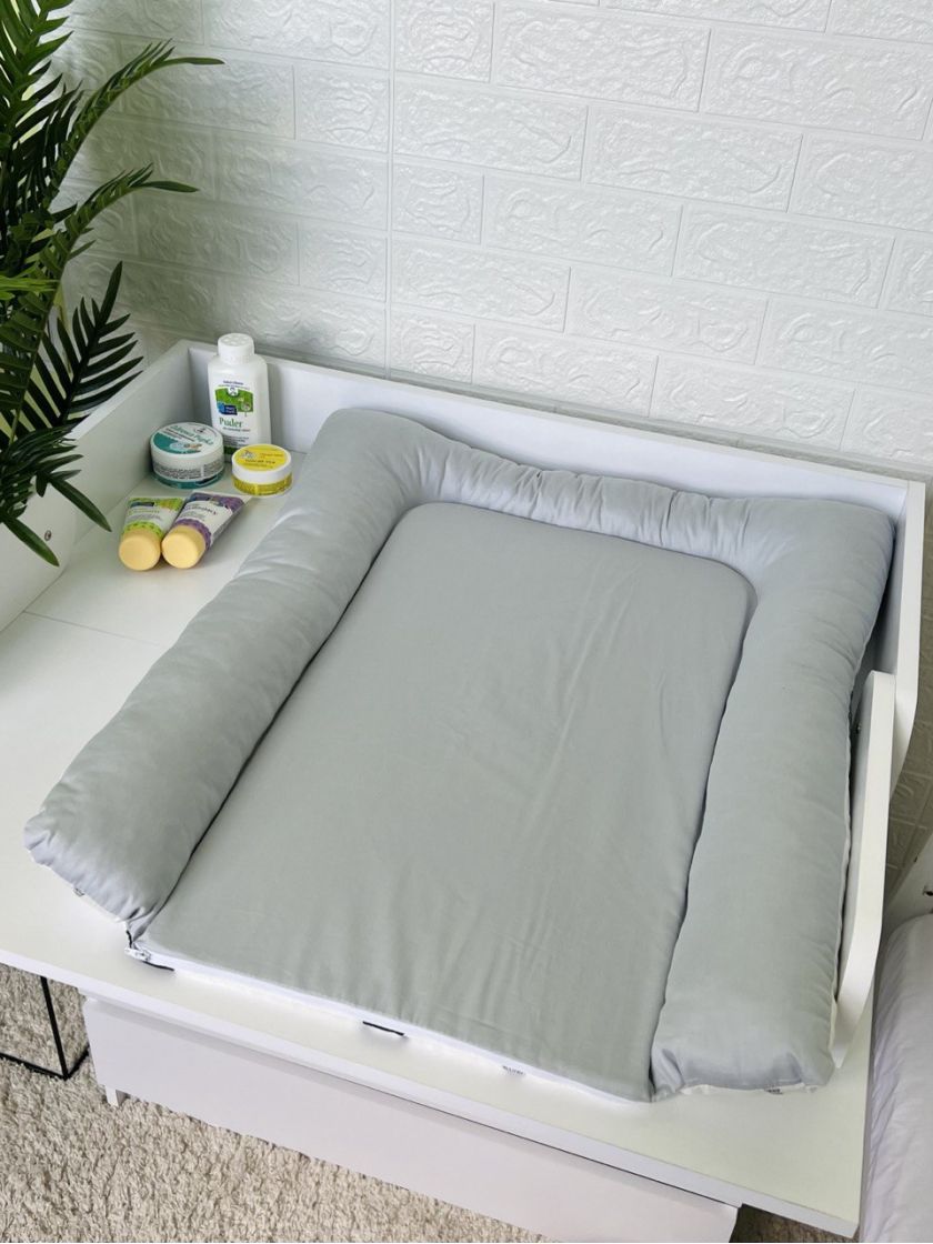 ❤ Матрасик у пеленатор, на блискавці, поролон з'ємний, 55см на 70см. Принт - Ведмеді різні, сірий однотон (#58128060) ✓ Anna Kon