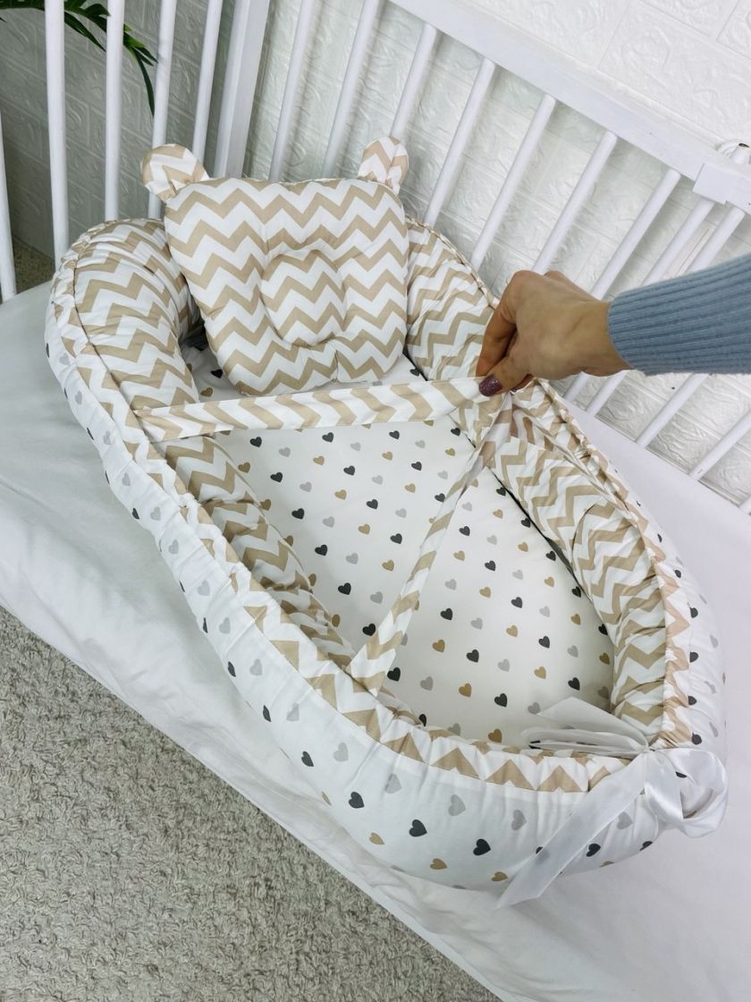 ❤ Кокон-гніздечко з ручками. Принт - Серця різні, зигзаг (#60746623) ✓ Anna Konvert