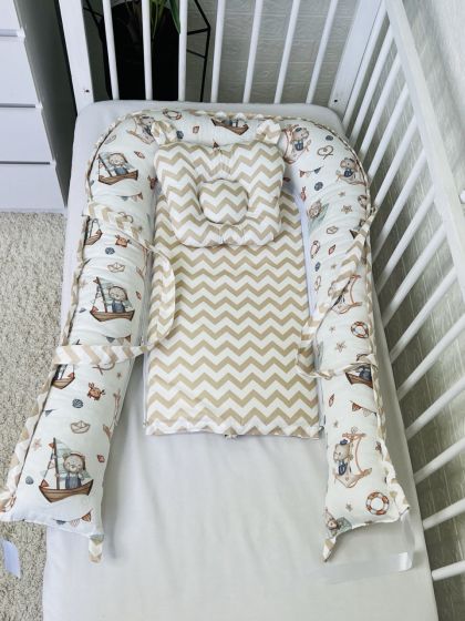 ❤ Кокон-гніздечко з ручками. Принт - Ведмідь з вудочкою, зигзаг (#2483043) ✓ Anna Konvert 2