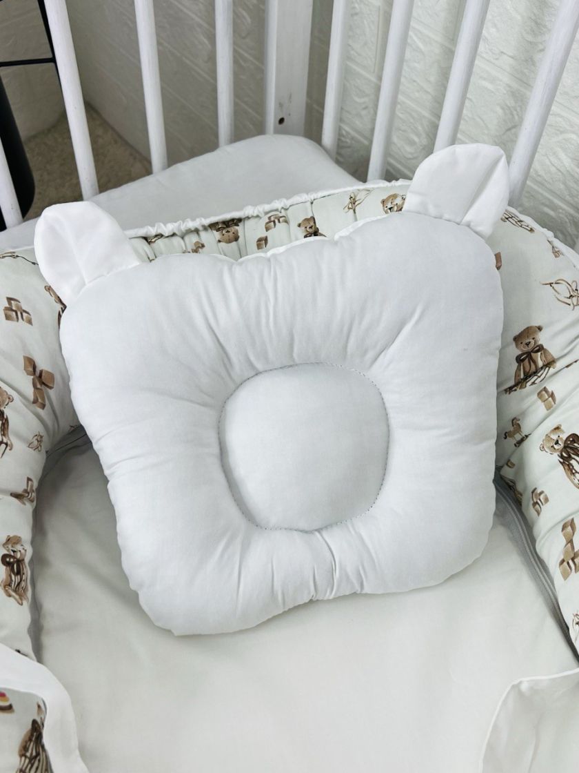 ❤ Кокон-гніздечко з ручками. Принт - Ведмідь в штанцях, молочний однотон (#12616106) ✓ Anna Konvert