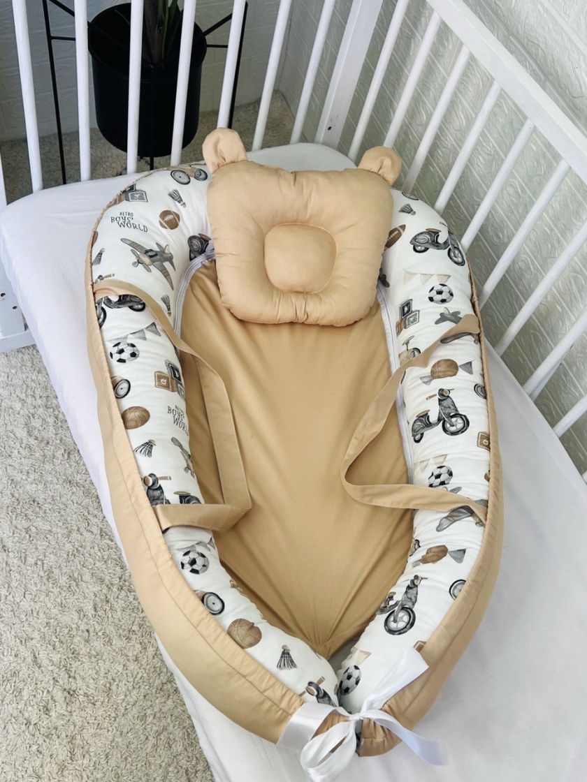 ❤ Кокон-гніздечко з ручками. Принт - Ретро автівки, бежевий однотон (#33899243) ✓ Anna Konvert