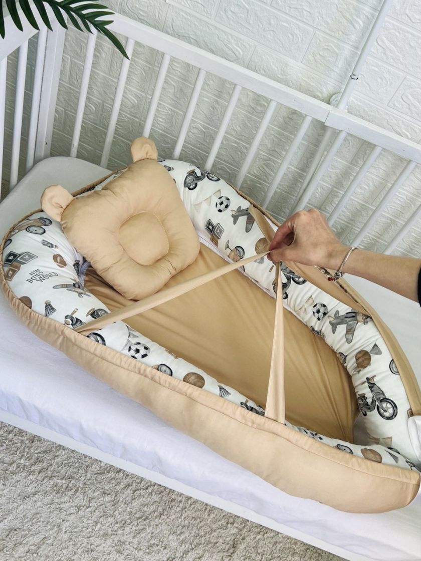 ❤ Кокон-гніздечко з ручками. Принт - Ретро автівки, бежевий однотон (#33899243) ✓ Anna Konvert