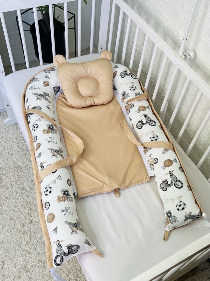 ❤ Кокон-гніздечко з ручками. Принт - Ретро автівки, бежевий однотон (#33899243) ✓ Anna Konvert