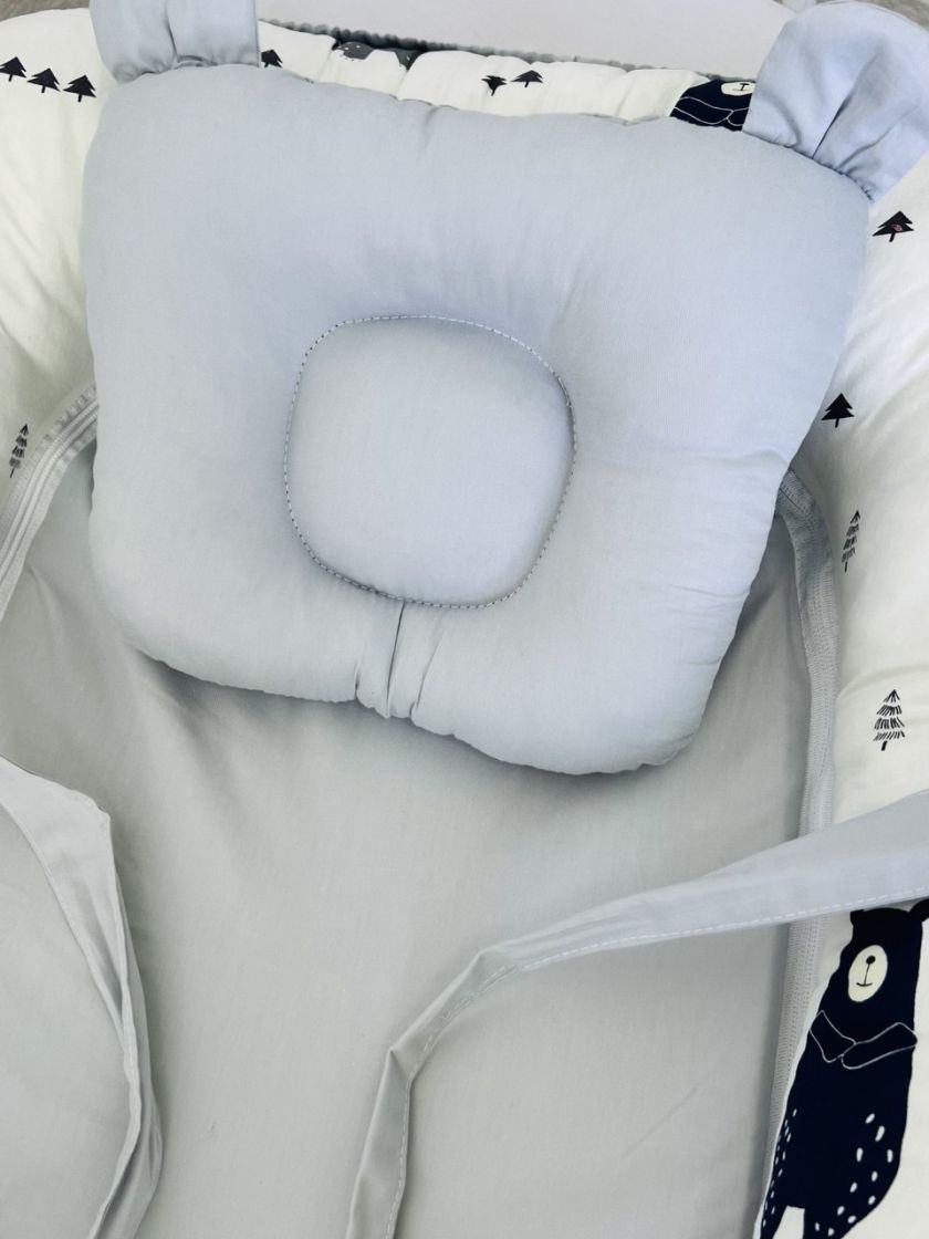 ❤ Кокон-гніздечко з ручками. Принт - Ведмеді різні, сірий однотон (#0155) ✓ Anna Konvert