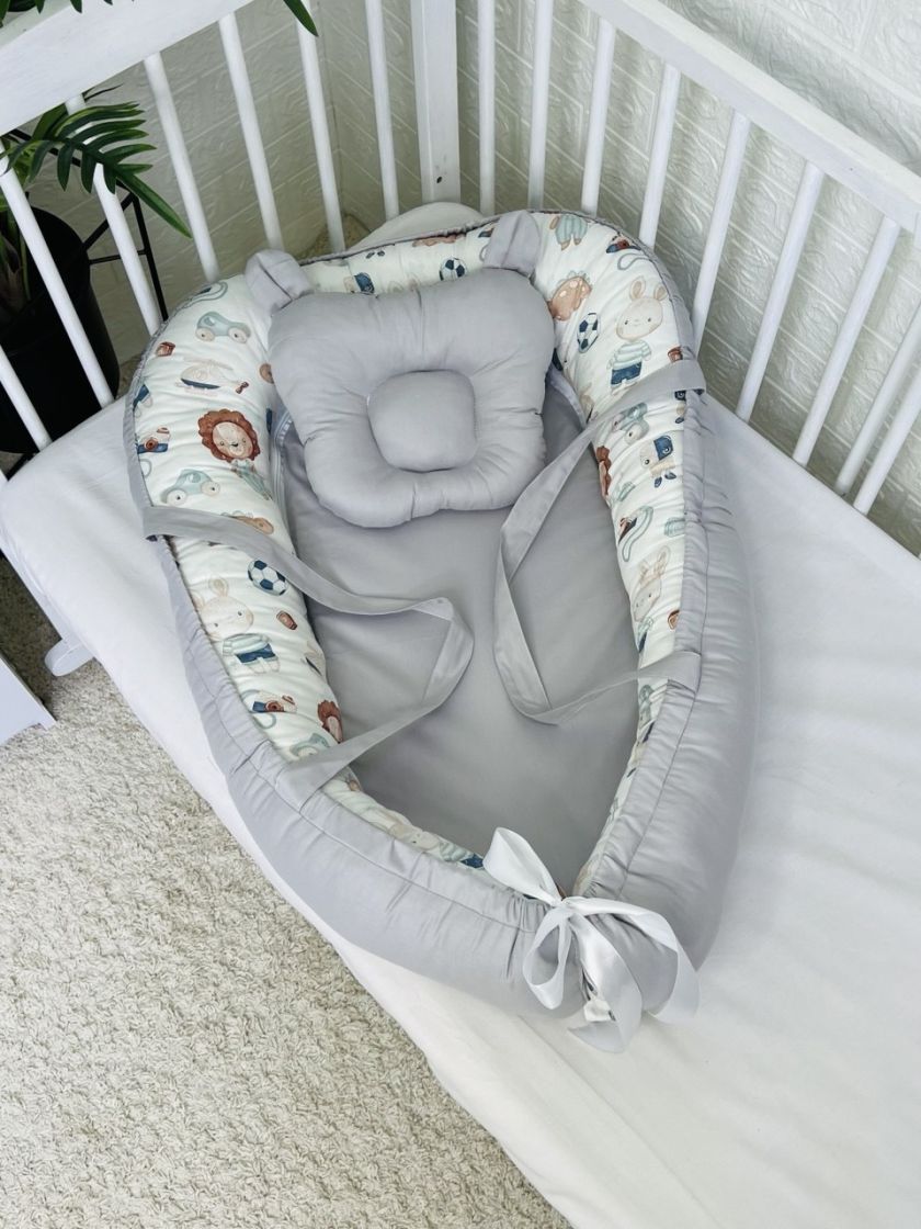 ❤ Кокон-гніздечко з ручками. Принт - Левеня в штанцях, сірий однотон (#31992996) ✓ Anna Konvert