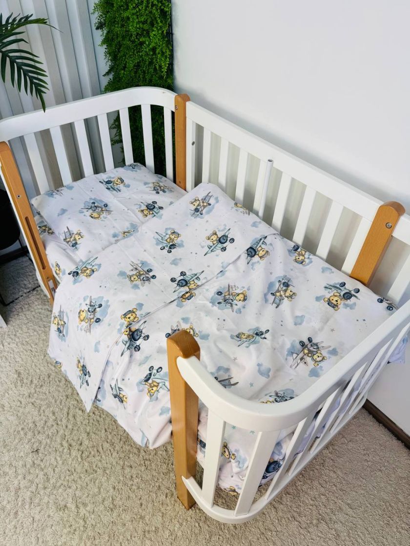 ❤ Змінна дитяча постіль, підковдра 110см на 90см. Принт - Ведмідь на літаку, блакитний (#25644822) ✓ Anna Konvert