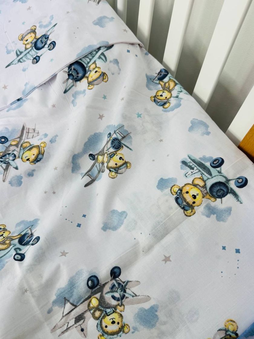 ❤ Змінна дитяча постіль, підковдра 110см на 90см. Принт - Ведмідь на літаку, блакитний (#25644822) ✓ Anna Konvert