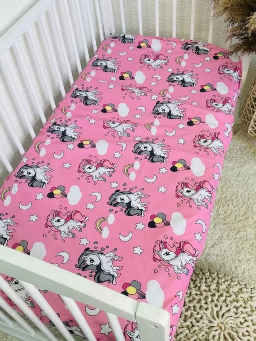 ❤ Простирадло у ліжко бавовняне, на матрац 120 на 60см. Принт - Єдиноріг на рожевому (#90074278) ✓ Anna Konvert