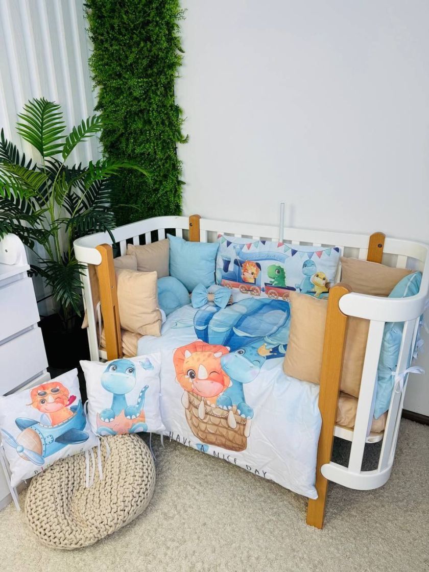 ❤ Набір "Бавовняний" з косою на 4 ту сторону. Колір - Динозаврики, бежево-блакитний (#19334456) ✓ Anna Konvert