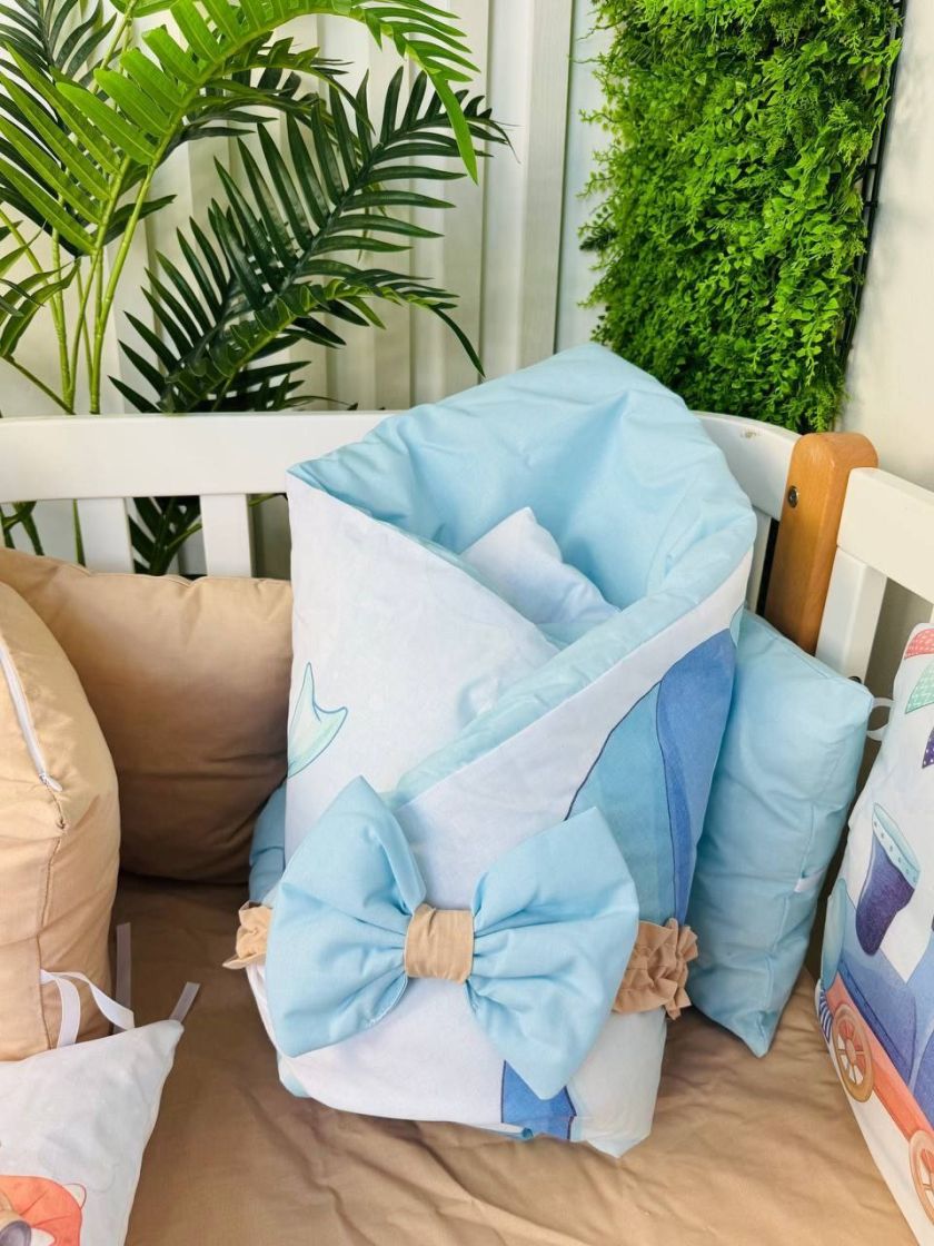 ❤ Набір "Бавовняний" з косою на 4 ту сторону. Колір - Динозаврики, бежево-блакитний (#19334456) ✓ Anna Konvert