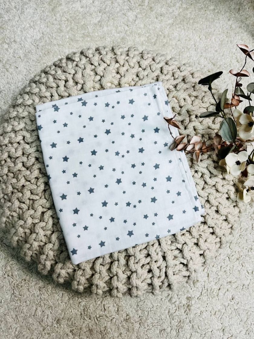 ❤ Пелюшки муслінові двохшарові, 100*80см. Принт - Зірки сірі маленькі (#41430556) ✓ Anna Konvert