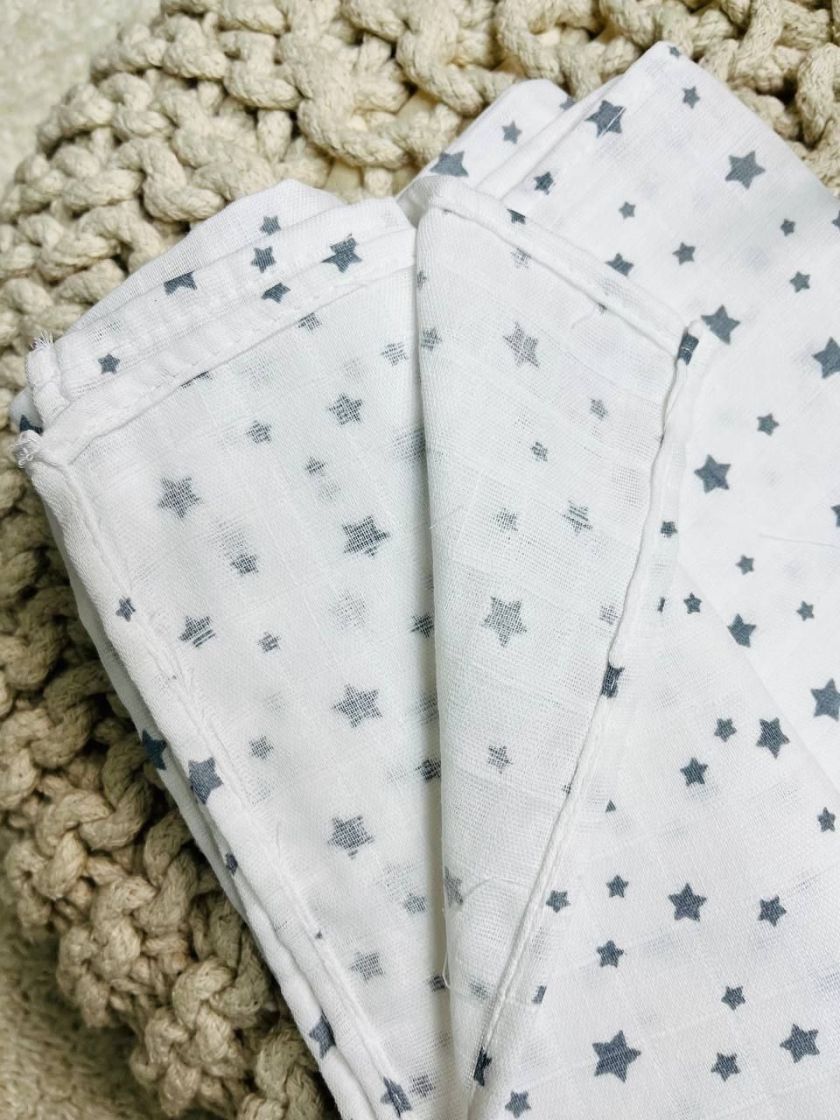 ❤ Пелюшки муслінові двохшарові, 100*80см. Принт - Зірки сірі маленькі (#41430556) ✓ Anna Konvert