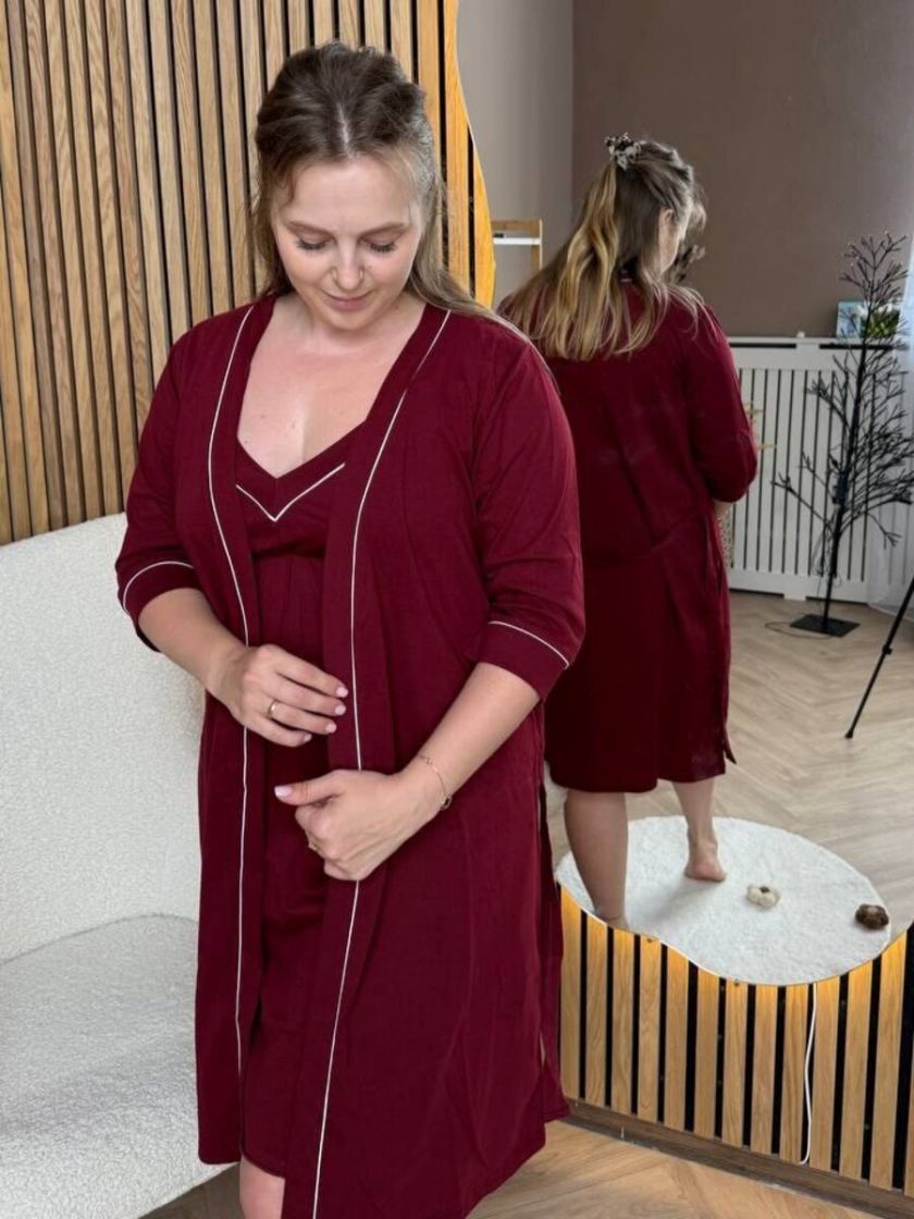 ❤ Комплет сорочка та халат для годування "Кант". Колір - Бордо. Розмір - 44-46 (#81490971) ✓ Anna Konvert