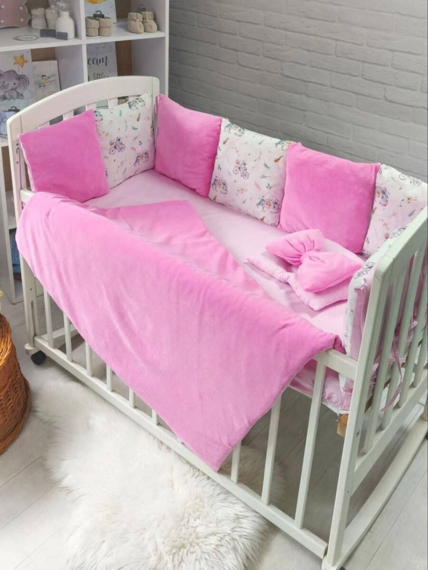 ❤ Набір на 3 боки велюр Elliz. Колір - Рожевий зайки з велосипедом (#78070090) ✓ Anna Konvert