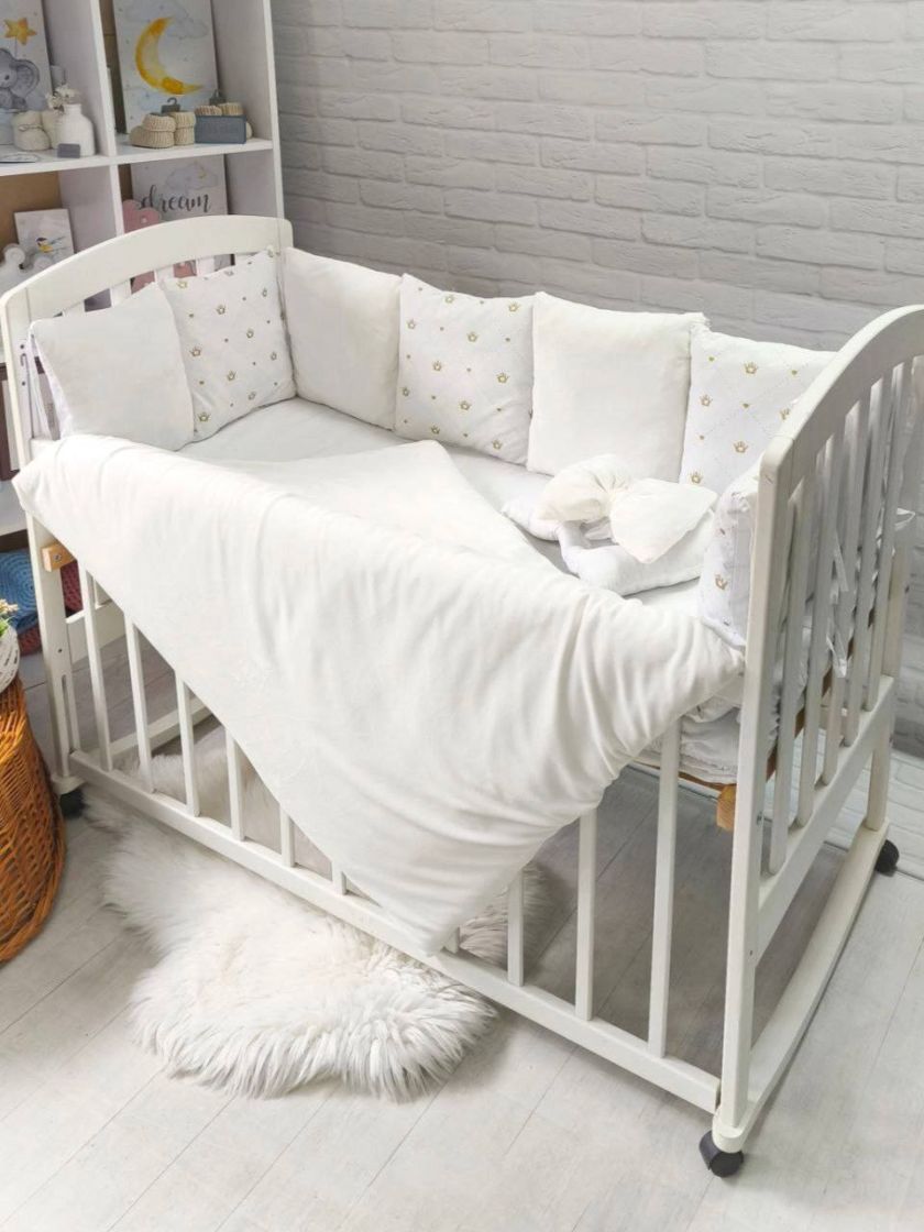 ❤ Набір на 3 боки велюр Elliz. Колір - Білий з золотими дрібними коронами (#40154508) ✓ Anna Konvert