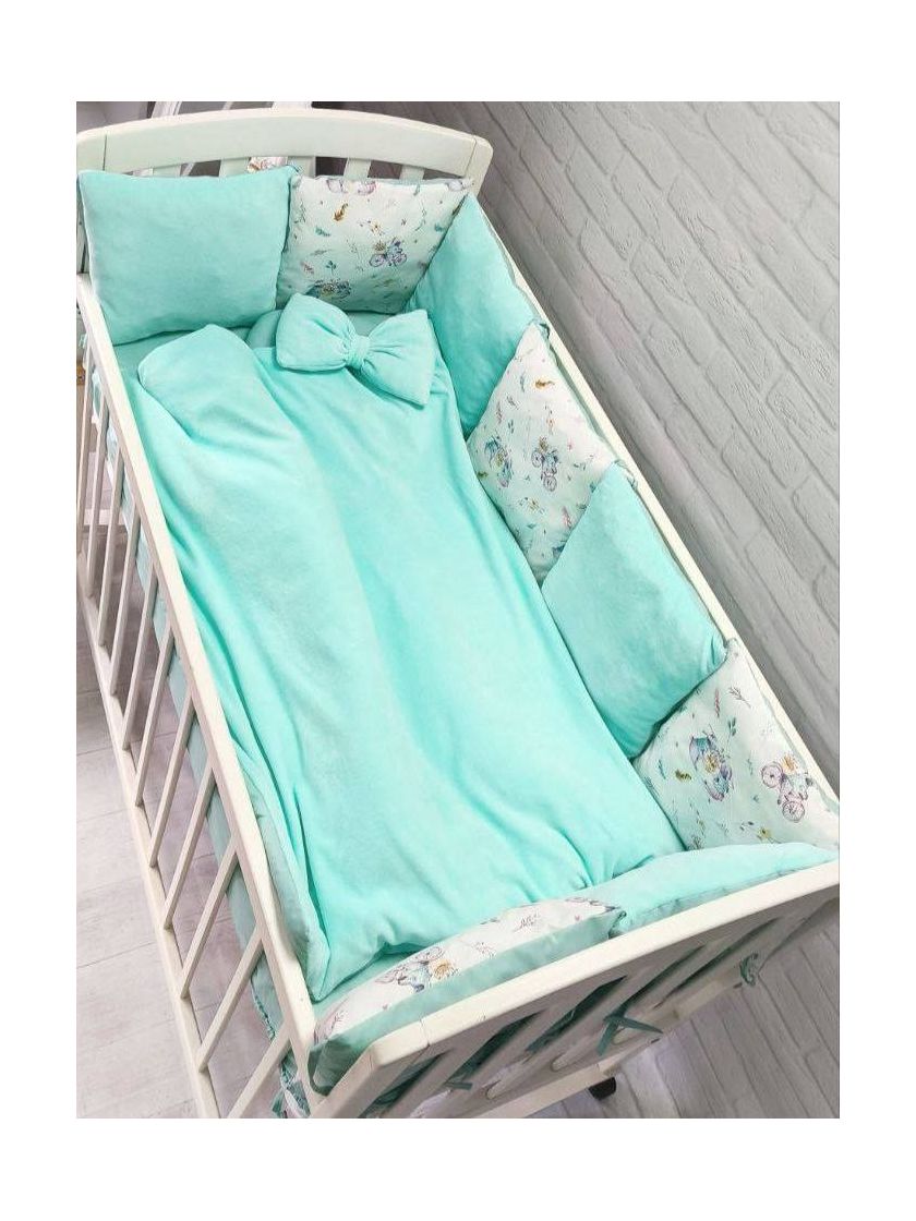 ❤ Набір на 3 боки велюр Elliz. Колір - Бірюзовий зайки з велосипедом (#87879878) ✓ Anna Konvert