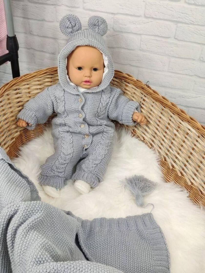 ❤ Чоловічок вʼязка на підкладці з шапочкою, 0-3 міс. Колір - Сірий. Тип - Ведмедик (#53723515) ✓ Anna Konvert