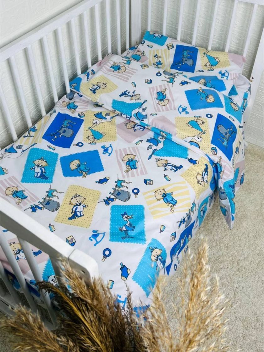 ❤ Змінна дитяча постіль, розмір підковдри 140 см на 110 см. Принт - Малюк та лелека, блакитне (#50322671) ✓ Anna Konvert